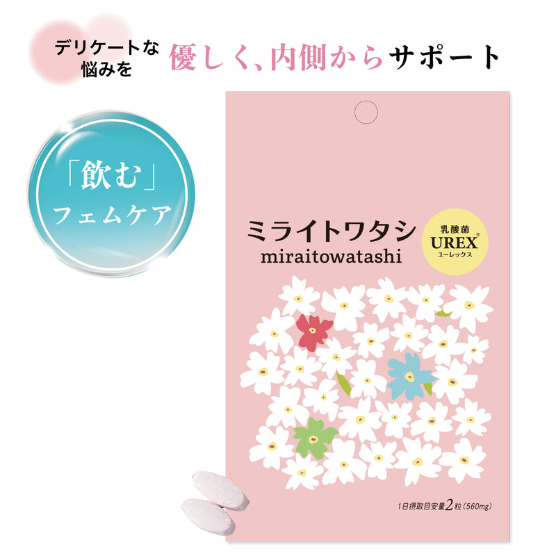 【ミライトワタシ 乳酸菌ユーレックス2か月分】女性のデリケートゾーンに定着する乳酸菌　ミライトはミライトワタシになりました
