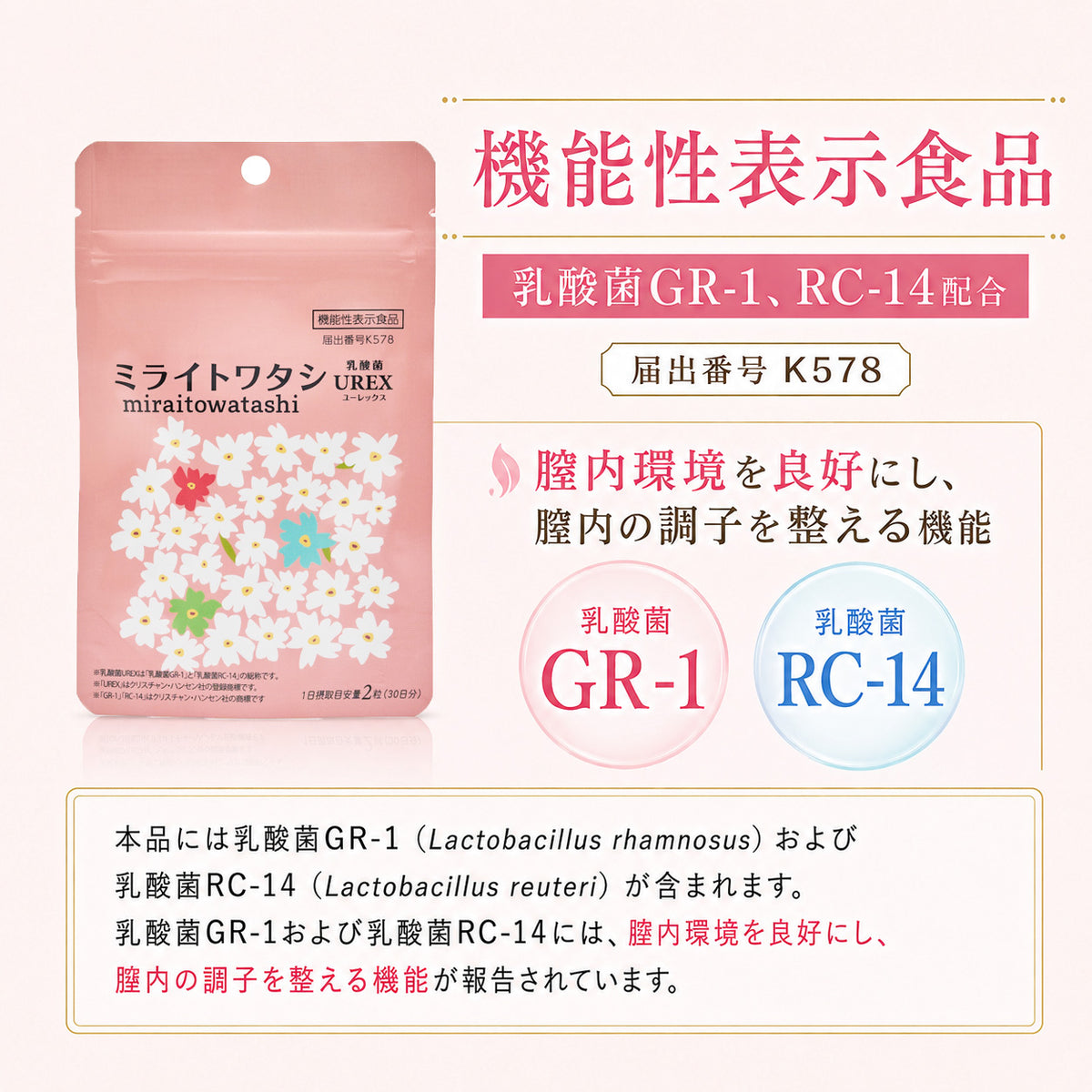 ミライトワタシ 乳酸菌ユーレックス2か月分 機能性表示食品】女性の